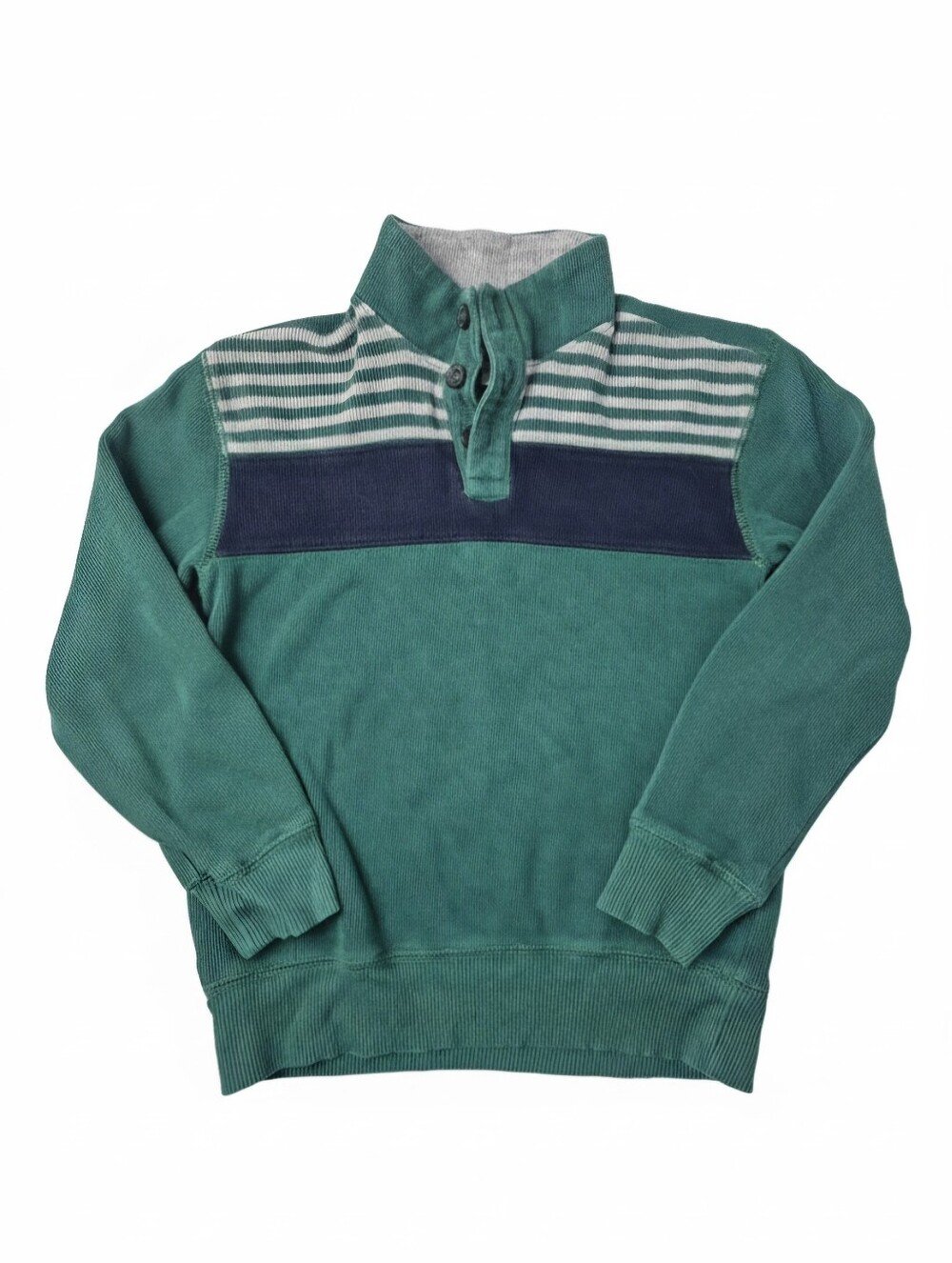Gymboree Boys Size 6 Green Striped Mock Neck Quarter Button Pullover